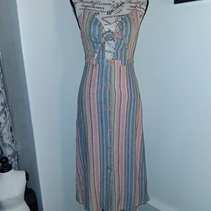 Indigo Rein Linen Tie-Front Midi Dress